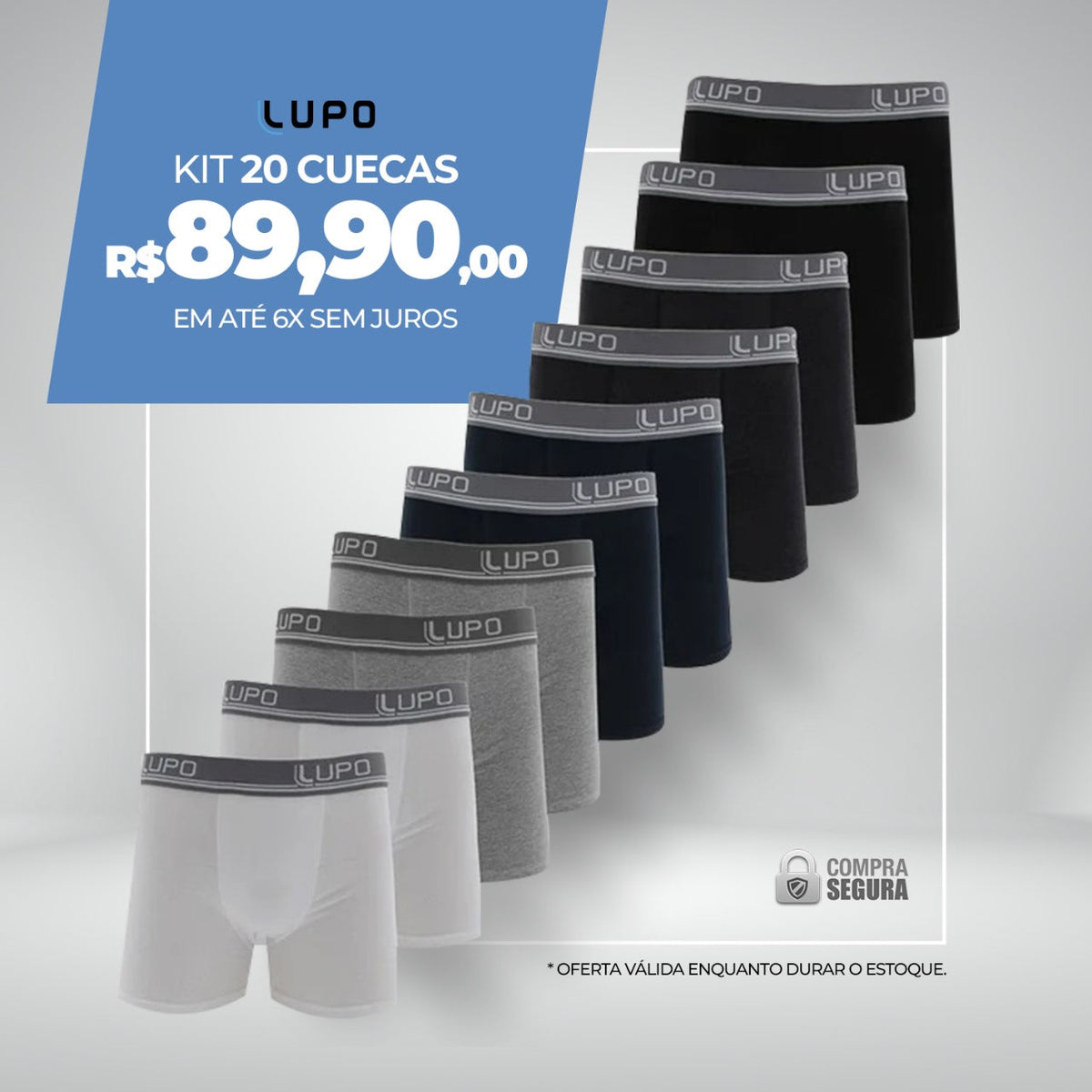 Promocional KIT 20 Cuecas Boxer LUPO Boxer Algodão