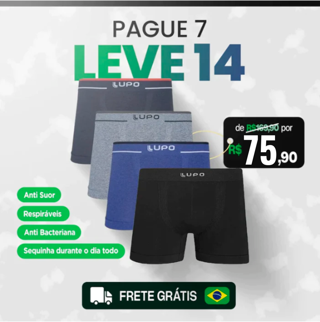 PAGUE 7 LEVE 14 | Kit com 14 Cuecas LUPO + Frete Grátis