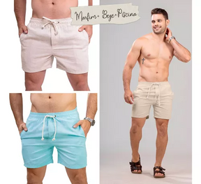 Kit 3 Shorts Linho Premium Bermuda Masculina Moda Praia Luxo