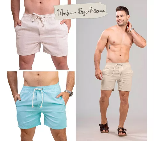 Kit 3 Shorts Linho Premium Bermuda Masculina Moda Praia Luxo