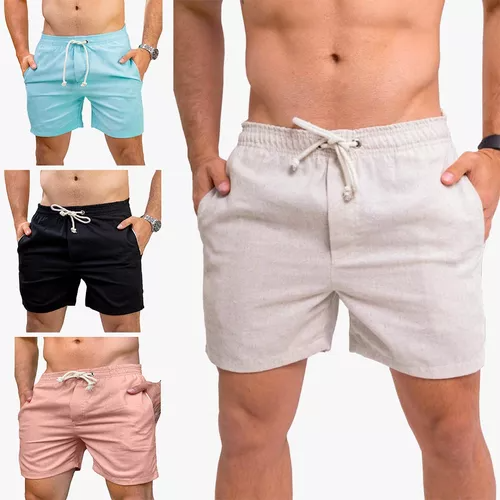 Kit 3 Shorts Linho Premium Bermuda Masculina Moda Praia Luxo