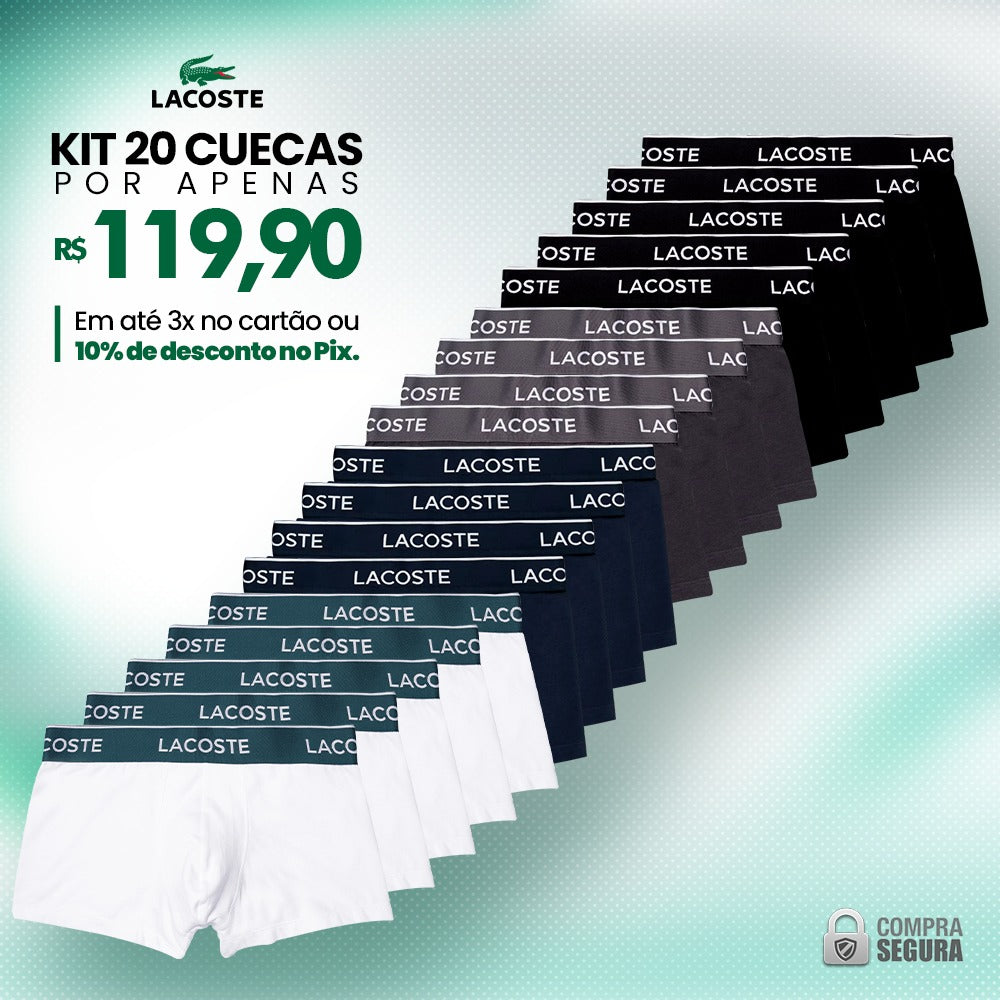 Kit 20 Cuecas Boxer LACOSTE  [SUPER PROMOÇÃO]