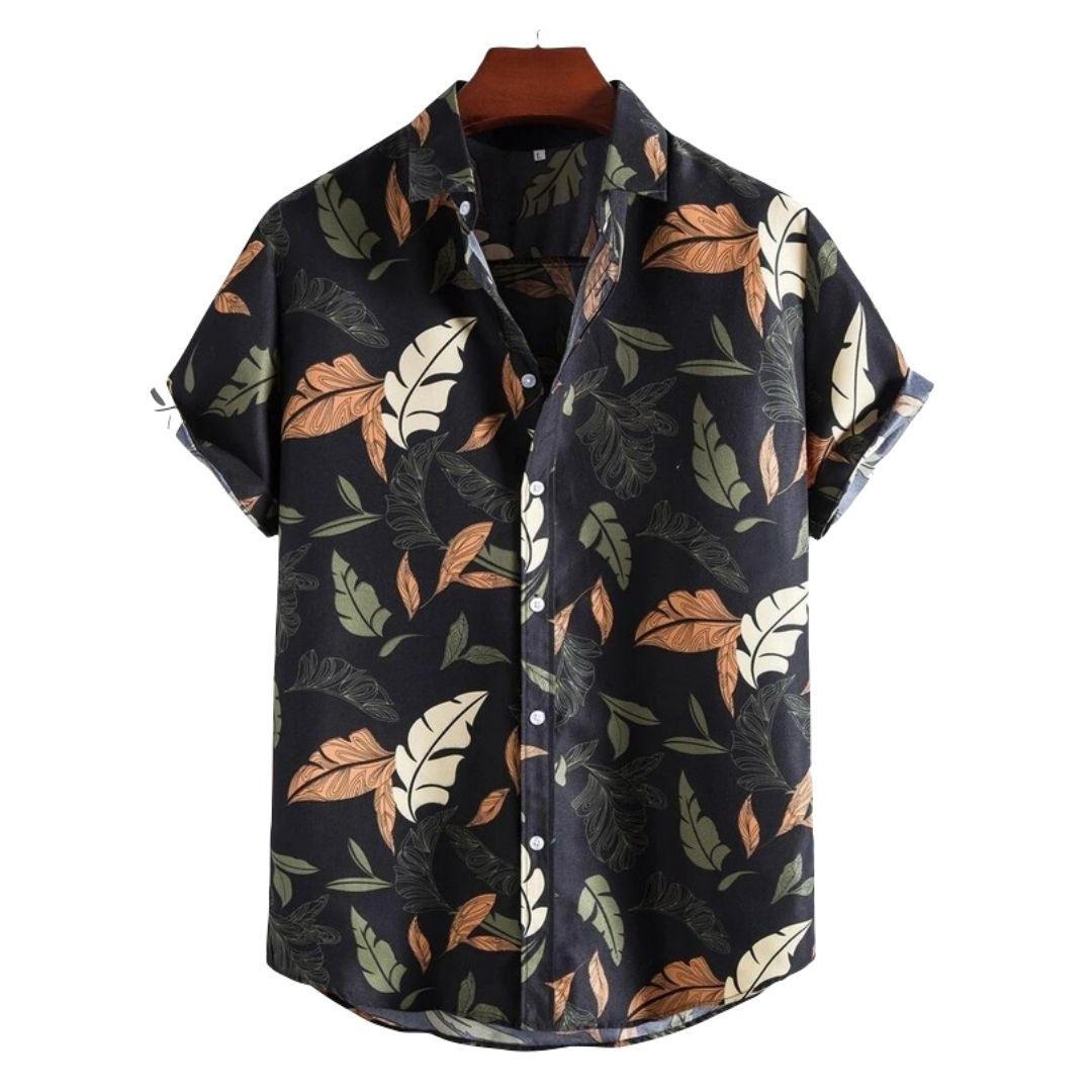 Camisa Masculina Manga Curta Floral Black